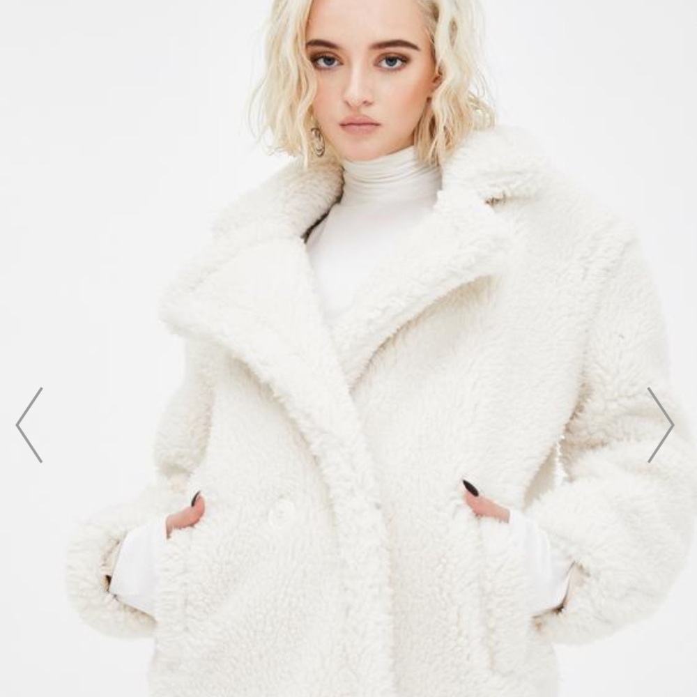 Azalea Wang Naomi Cream Faux Shearling Long Coat Size S/M